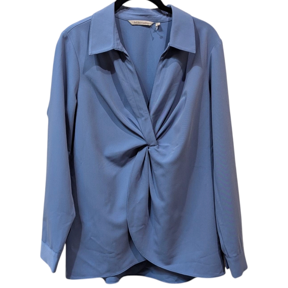 Soft Surroundings Versa Pullover Twist Front Blouse in Soft Blue (S)